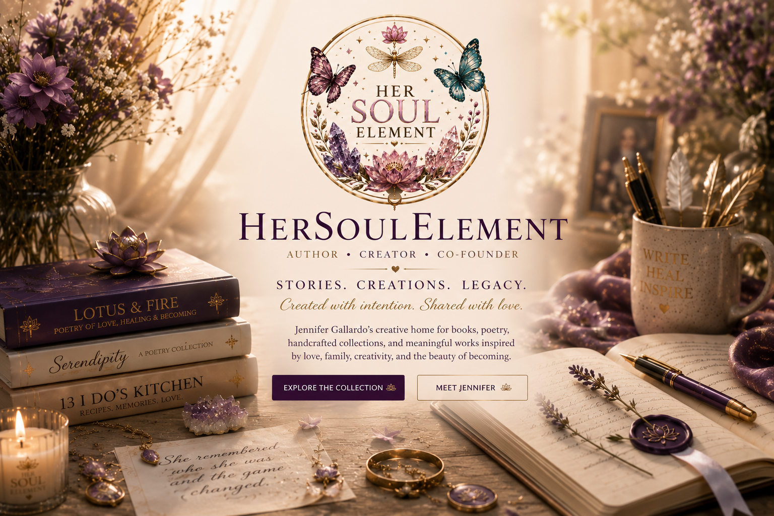 HerSoulElement — Jennifer Gallardo. Author, creator, co-founder. Stories, creations, legacy.